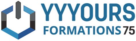 Logo de YYOURS Formations avec un symbole hexagonal et le texte en bleu et noir.